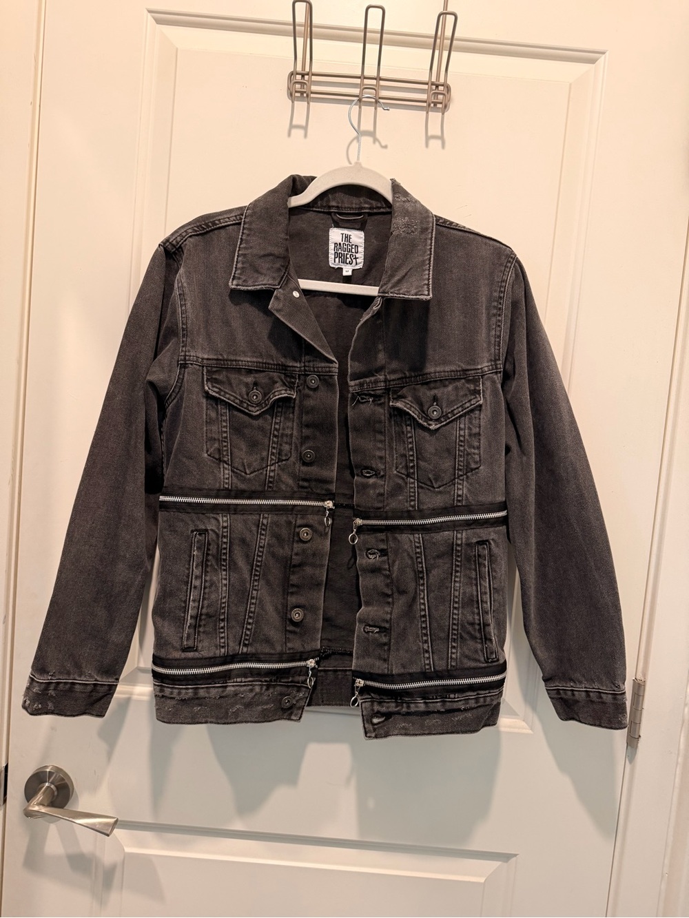 The Ragged Priest Dark Grey Denim Jacket with Zipper Details Size M